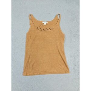 Vintage Lauren Hansen Tank Top Womens Small Brown Linen Silk Beaded Cami